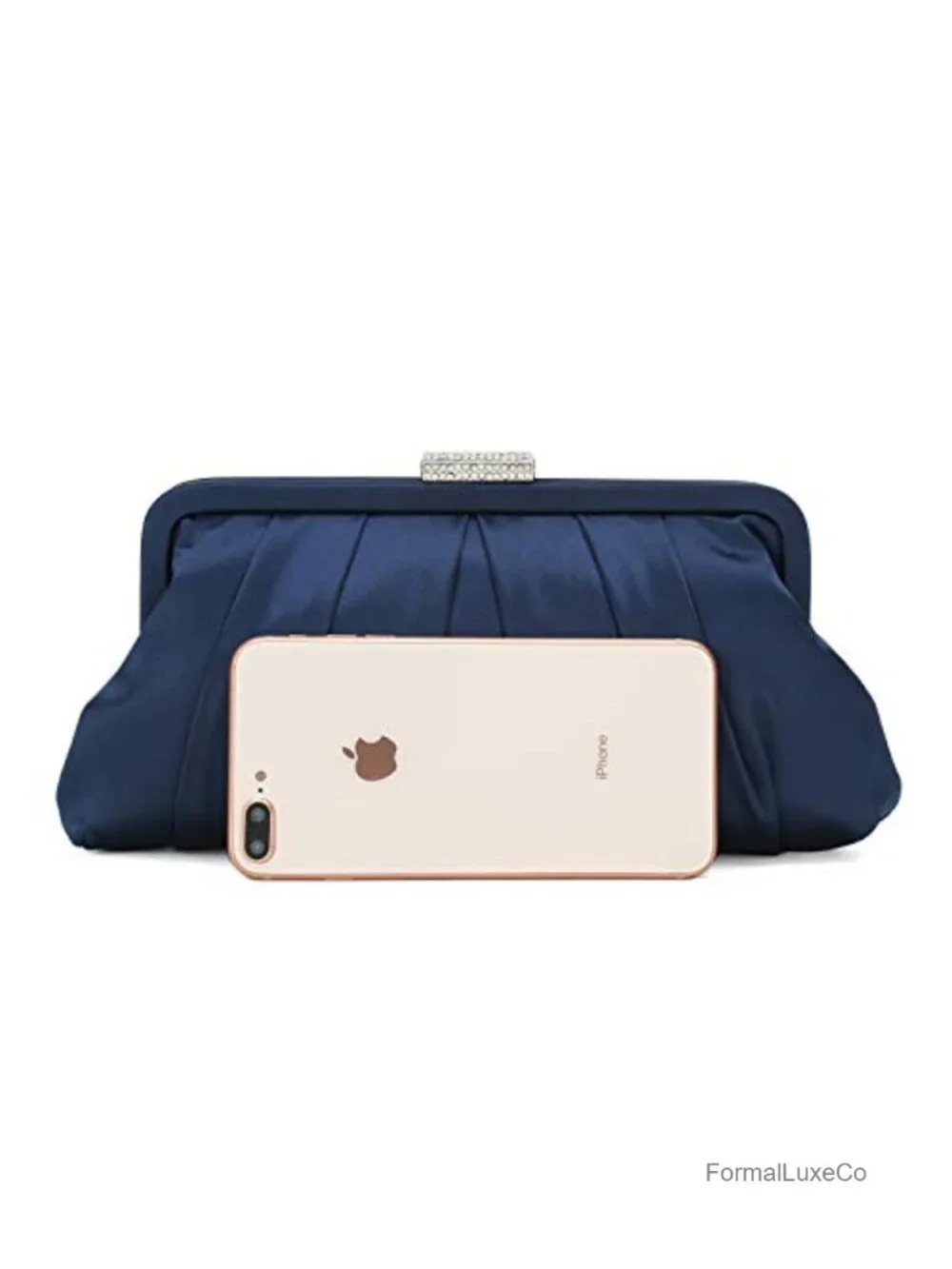 Classic Pleated Satin Clutch Evening Bag With Diamante Embellishment